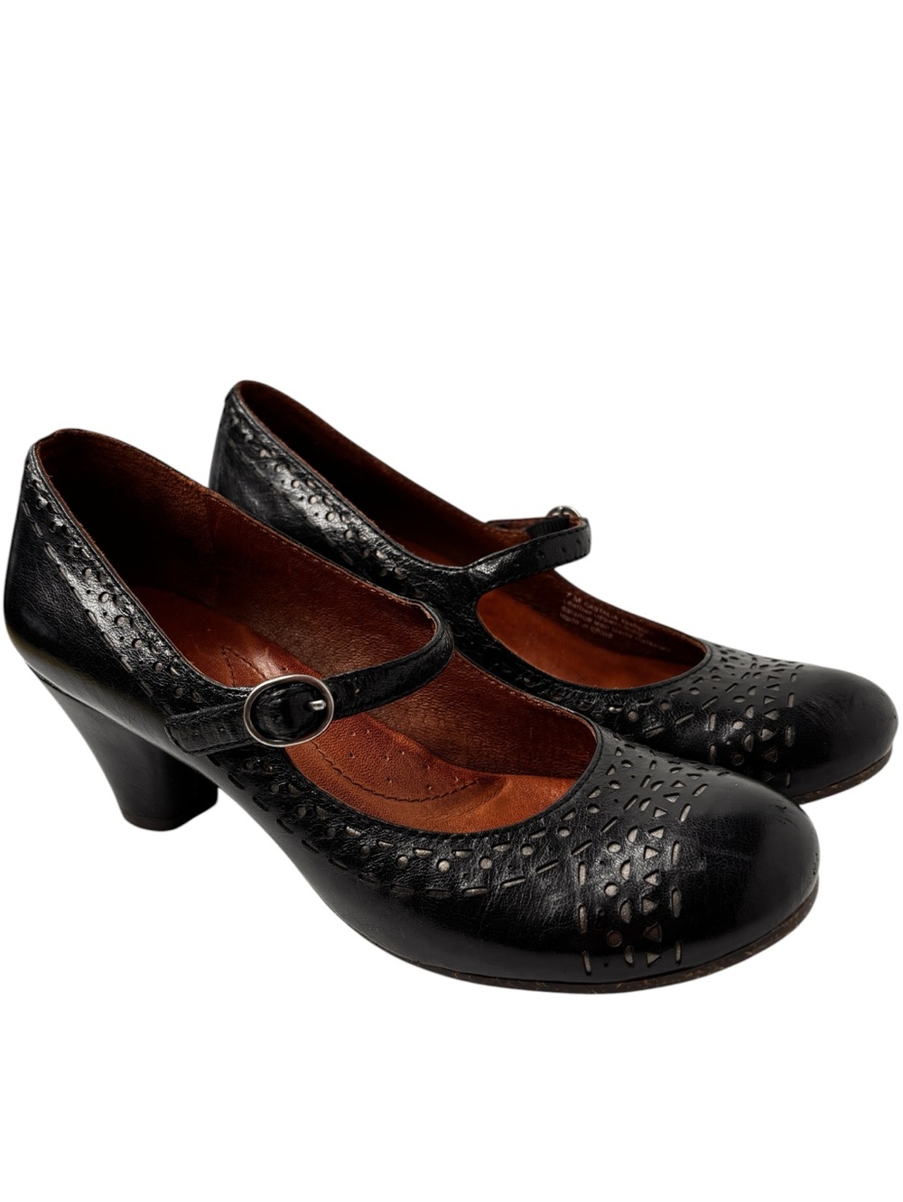 Naya Castalia Mary Jane Heels Pumps Black Leather Shoe Size 7 Laser Cut Comfort